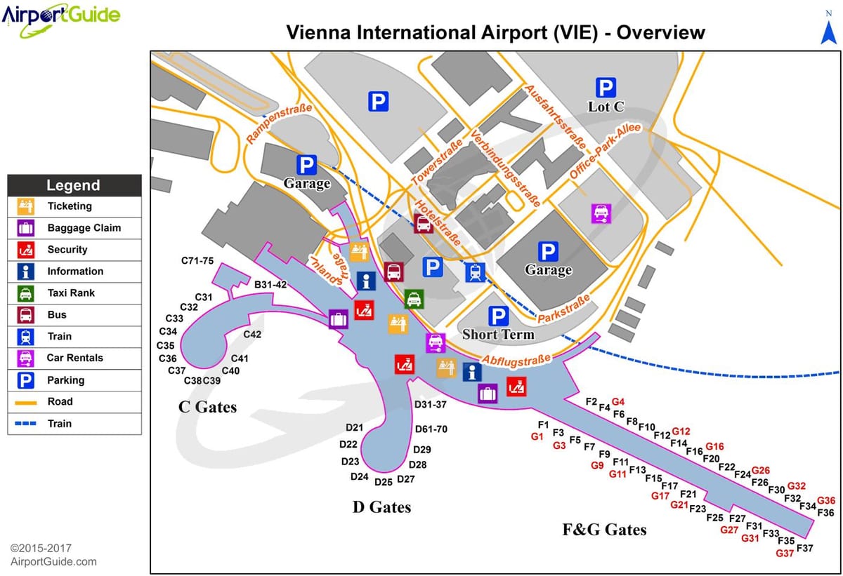 Harta e Vjenës aeroportin e destinacionit