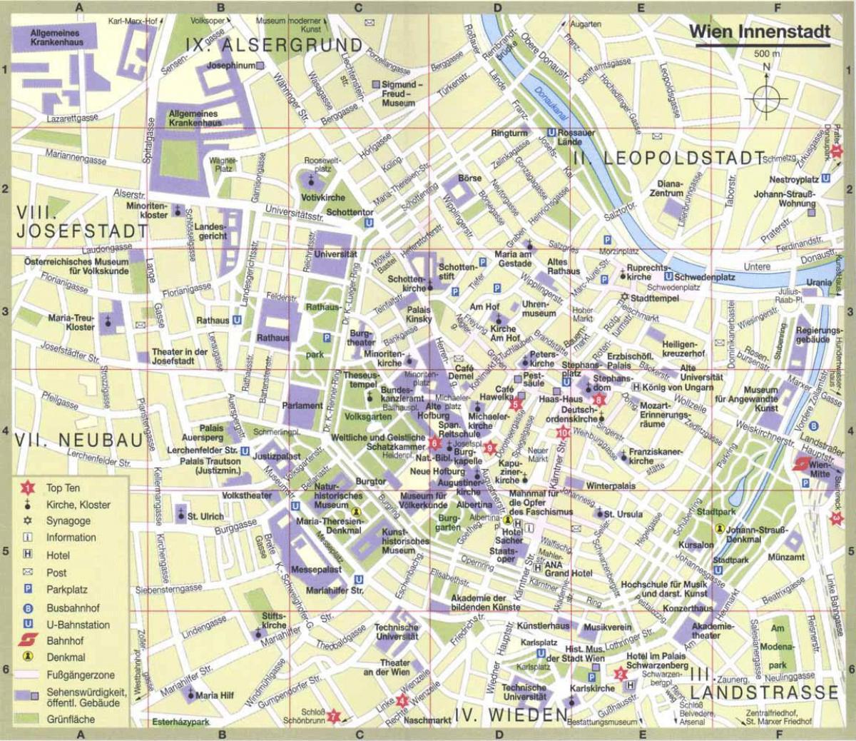 Vjenë qytetit hartën turistike